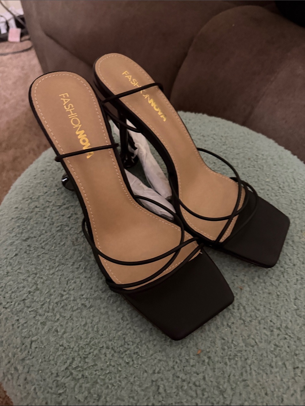 Fashion Nova Black Strappy Square-Toe Heeled Sandals